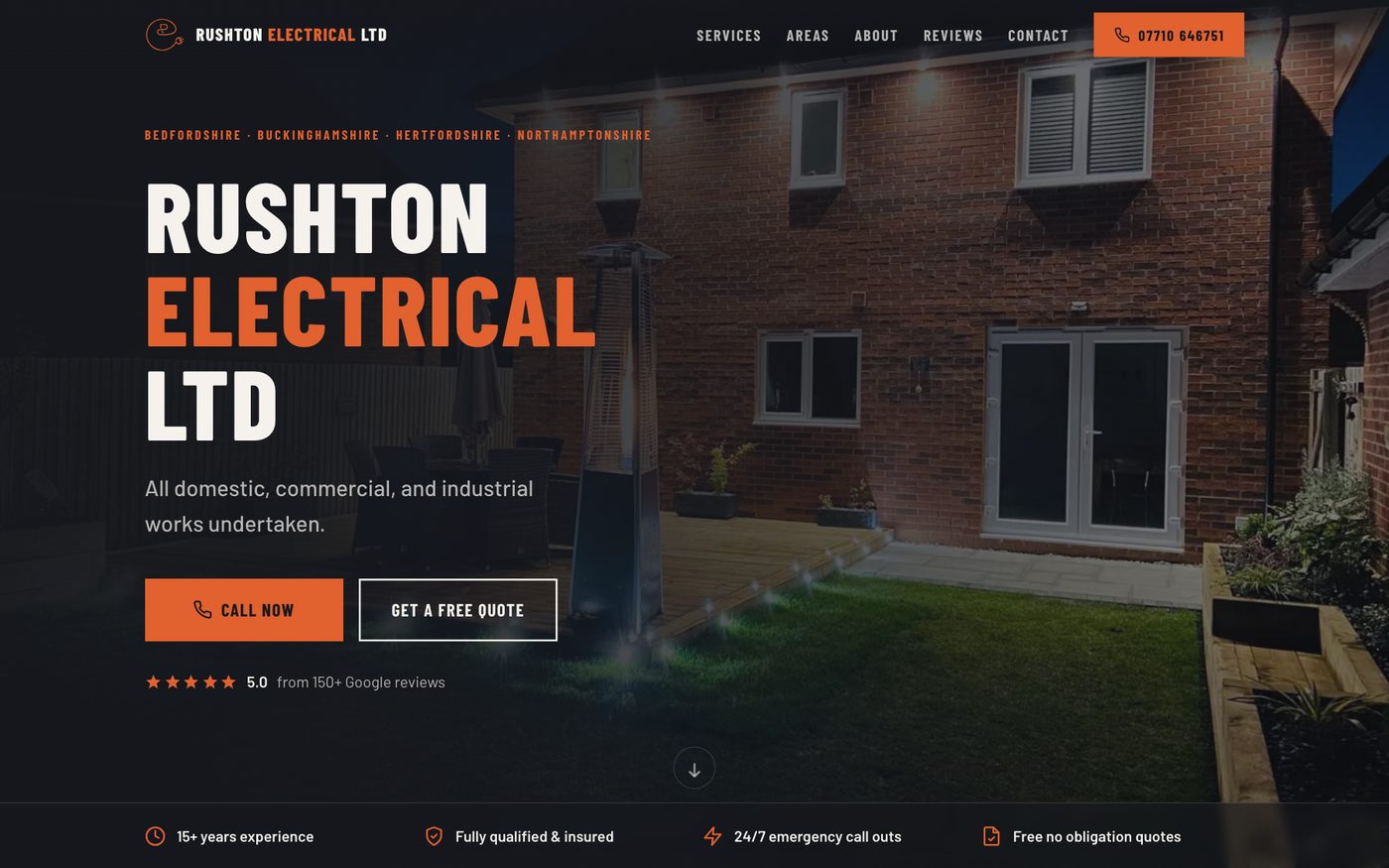 Rushton Electrical home page on a laptop