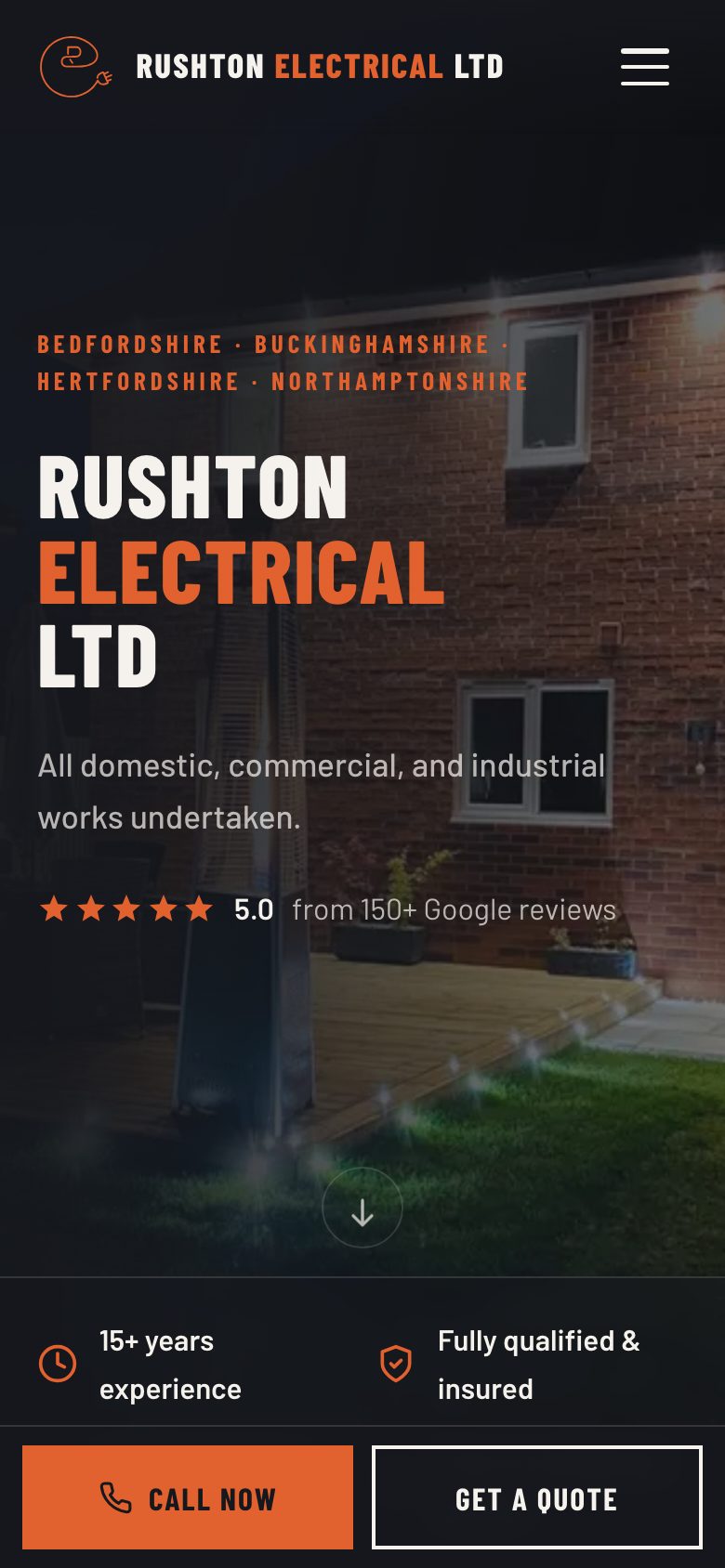 Rushton Electrical home page on a phone